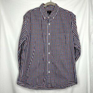 J. Crew Button Front Size Large Blue Checkered‎ Pattern Long Sleeve Shirt
